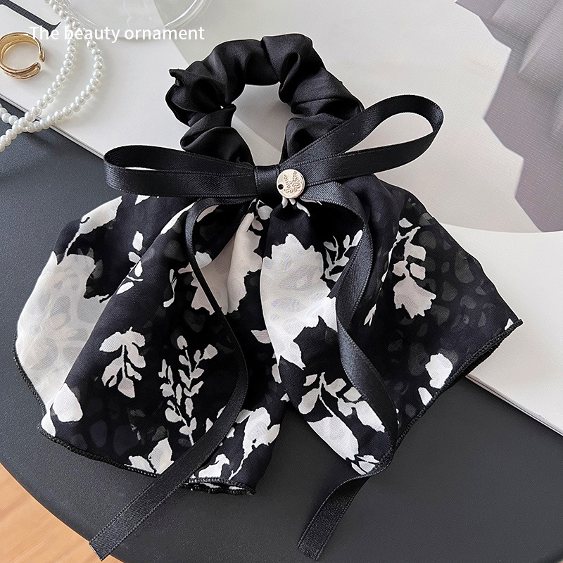 Retro floreciente correa arco intestino grueso anillo de cabello de cola de caballo femenina elegante correa de correa de correa de correa 2024 nuevo