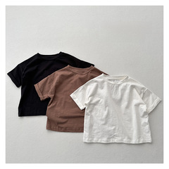 韓版森系兒童竹節棉小衫~夏季新款基礎款挽袖上衣男女寶寶短袖T恤