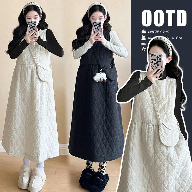 实拍  秋冬孕妇棉服背心裙+打底毛衣两件套孕妇装送包包