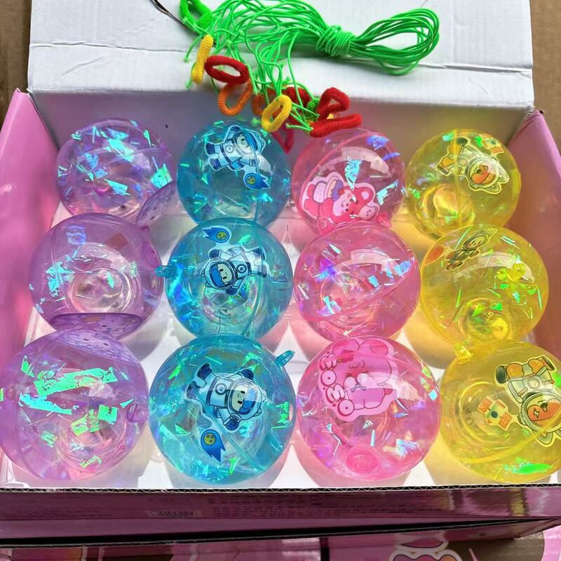 Luminous elastic ball rebound with rope flash crystal ball children jump flash toy stall night market supply
