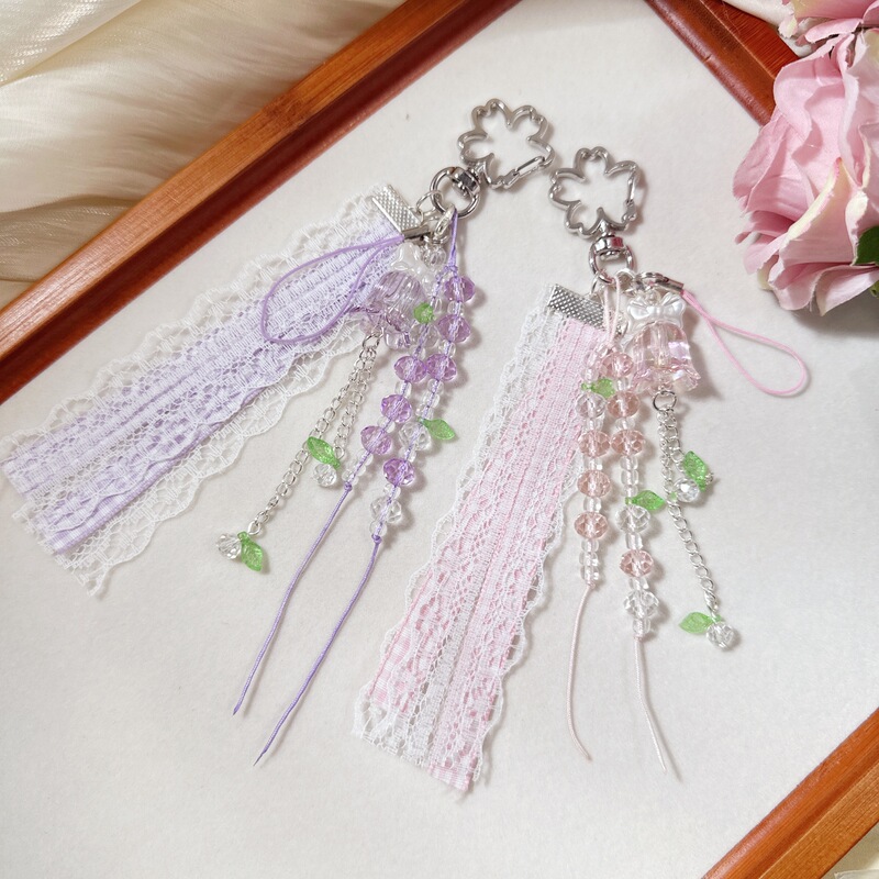 Cross-Border New Crystal Lily of the Valley Lace Ribbon Bag Pendant Keychain Dopamine High-Value Pendant Manufacturer
