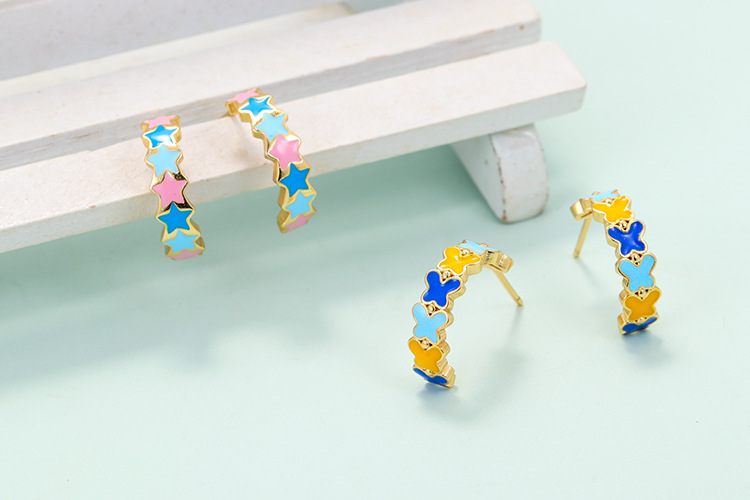 Nihaojewelry Korean Style Color Drip Oil C-shaped Star Butterfly Earrings Wholesale Jewelry display picture 3