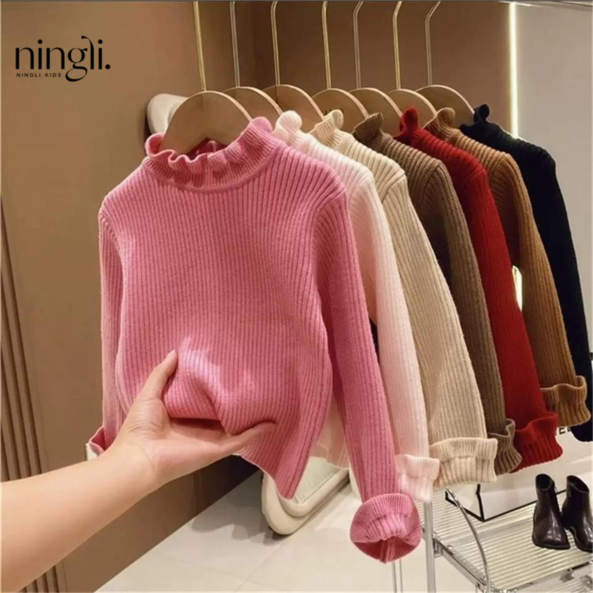 柠里女童打底毛衣春秋新宝宝针织衫洋气木耳边中领韩版儿童内搭衣