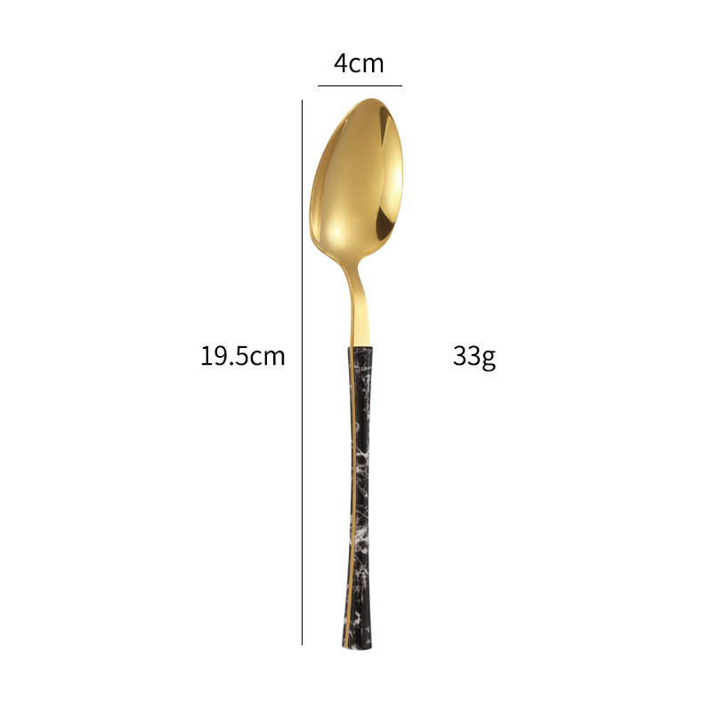 430 vajilla de acero inoxidable cuchillo de carne, tenedor y cuchara de clip manejar pequeña cintura mármol comida occidental 4 piezas cuchara transfronteriza cuchara de té