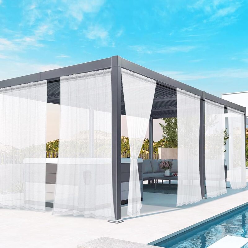 Amazon Outdoor Waterproof Gauze Curtain Outdoor Terrace Porch Gazebo Light-Transmitting Thin Window Screen Cross-Border Finished Rainshade Curtain