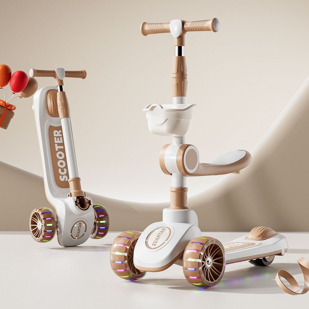 Children's Scooter 1-3-6-8 Years Old Three-In-One Can Sit and Ride, Male and Female Baby Scooter, Anti-Fall, Widened and Thickeneded