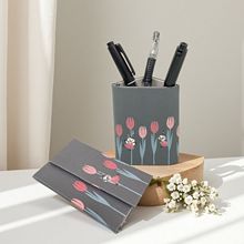 复古ins风数码印花三角折叠盒眼镜桌面笔盒收纳盒