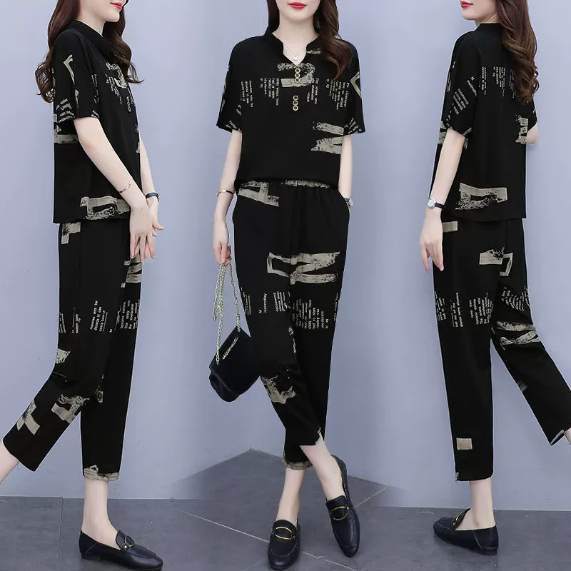 Летняя одежда для матери, комплект для отдыха, размер плюс, западный стиль