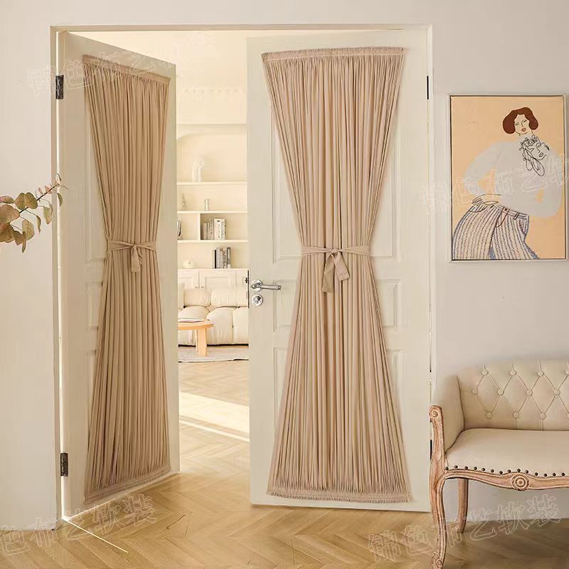 Factory price Amazon cross-border curtain finished wear rod door curtain high precision solid color curtain French door curtain wholesale