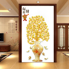 新款AD49092招財進寶金錢樹花瓶臥室客廳玄關家居牆面裝飾貼紙