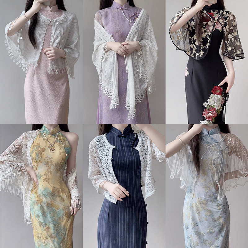 Hollow Crochet Knitted Cardigan Jacket, Artistic Retro Versatile Cheongsam Shawl, Summer Matching Skirt Outerwear