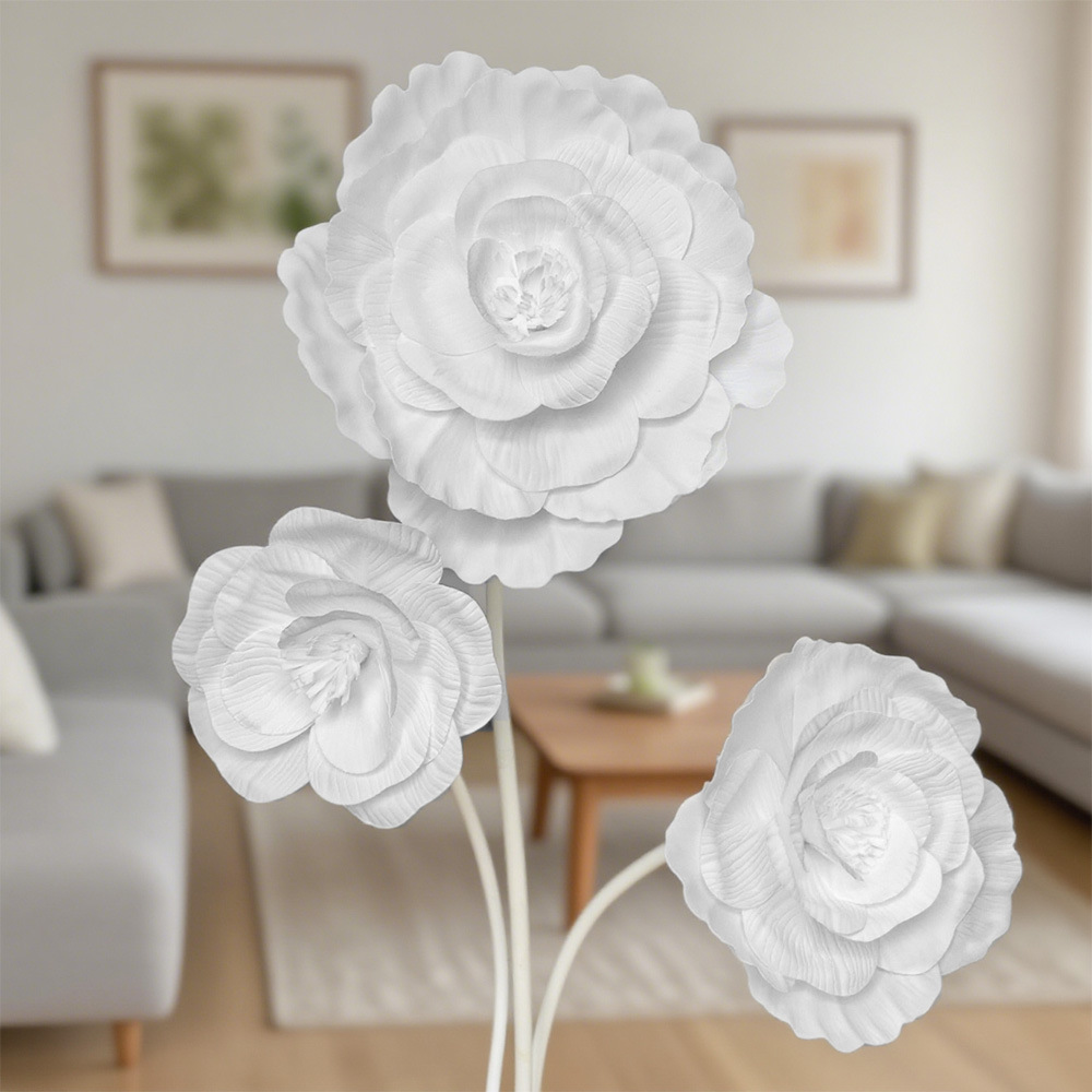 Decoración de boda rosa grande PE con espuma de flores varilla flor decoración de pared flor grande diseño de simulación de flores falsas