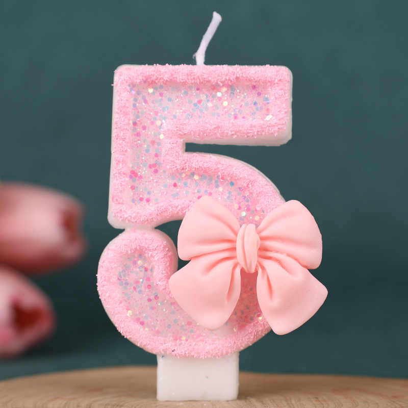 国境を越えた売れ筋のピンクのリボンデジタル誕生日キャンドルケーキデコレーション1歳の手作り誕生日キャンドル0-9|undefined