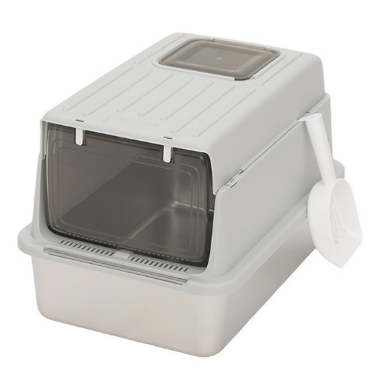 Super gran lavabo de arena para gatos completamente cerrado doble puerta de expulsión anti-derrames anti-banda de arena para gatos inodoro para gatos al por mayor en stock