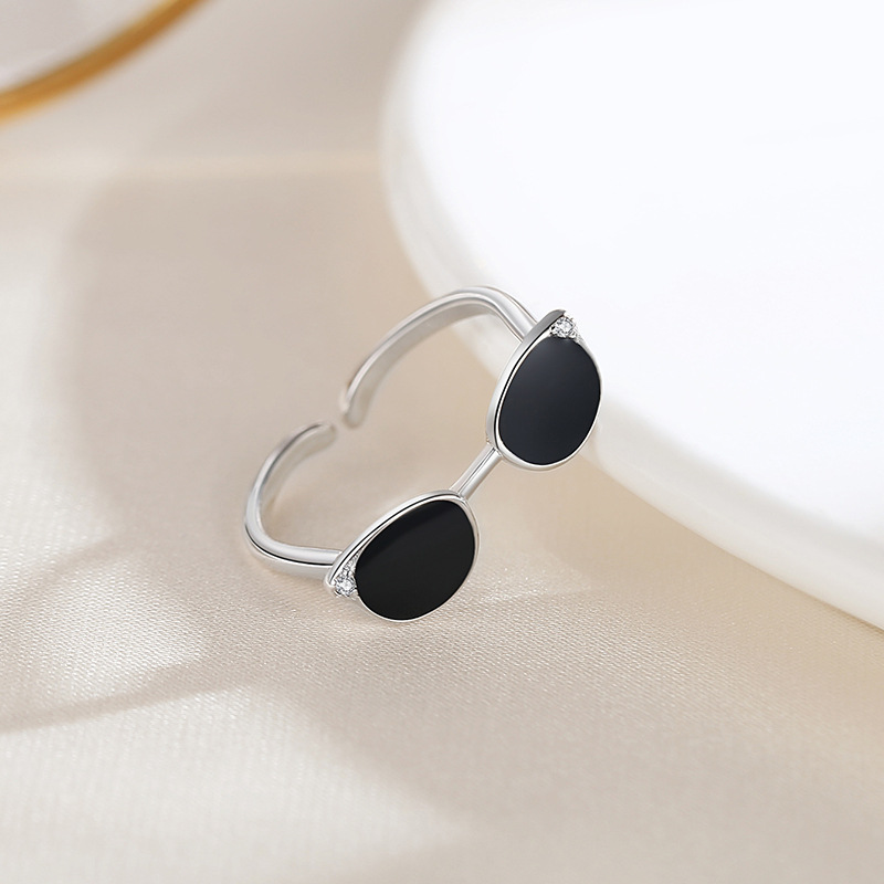 Transfronteriza dedo gafas de sol anillo de plata 925 moda europea y americana pequeñas gafas diseño dulce fresco joyería al por mayor