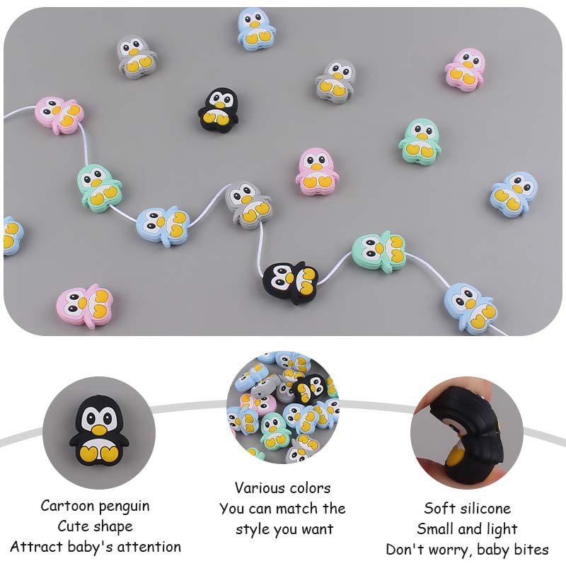 Bebé suministros de dibujos animados animal silicona pingüino mordedor creativo DIY bebé molar pezón cadena anti-gota accesorios de la cadena