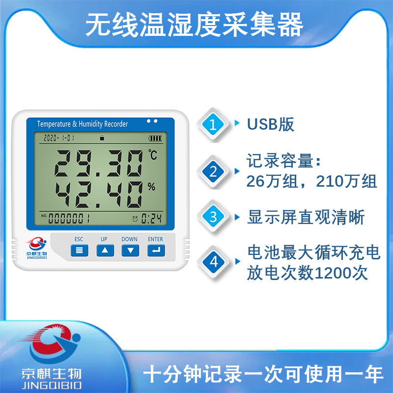 京麒温湿度采集器USB自动读取高储存容量高精度无线温湿度记录仪