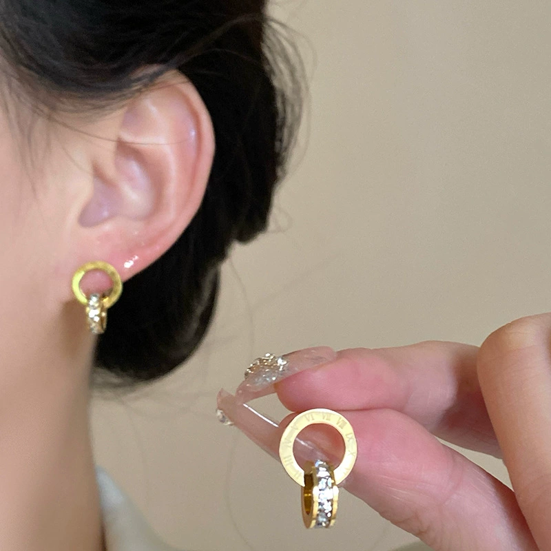 Серьги из нержавеющей стали, образец серебра 925, двойное кольцо, серебро/золото/розовое золото