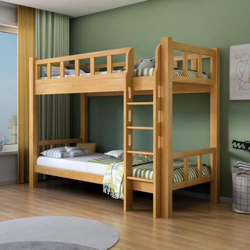 Rubber wood solid wood bed, same width top and bottom, dormitory 1.2-meter top and bottom bunk bed, Chinese brother-sister bed, children's bed