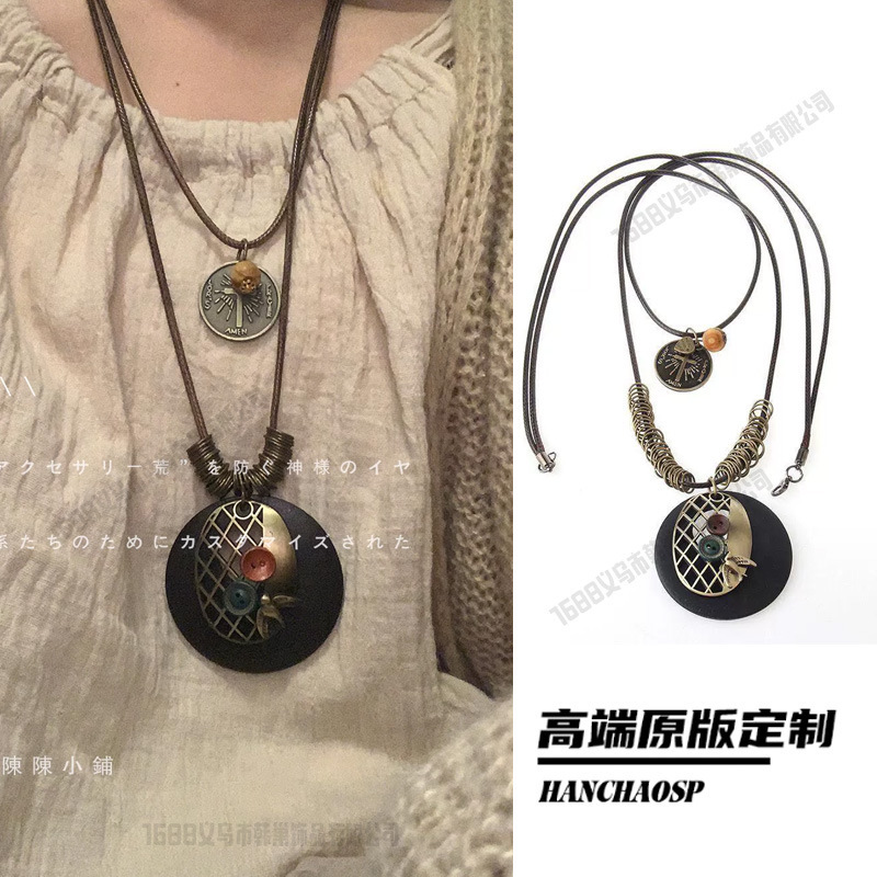 新しい中国風の禅ロングフェザーネックレスレトロエスニックスタイルセラミックセーターチェーンボヘミアンペンダントアクセサリー女性のための|undefined