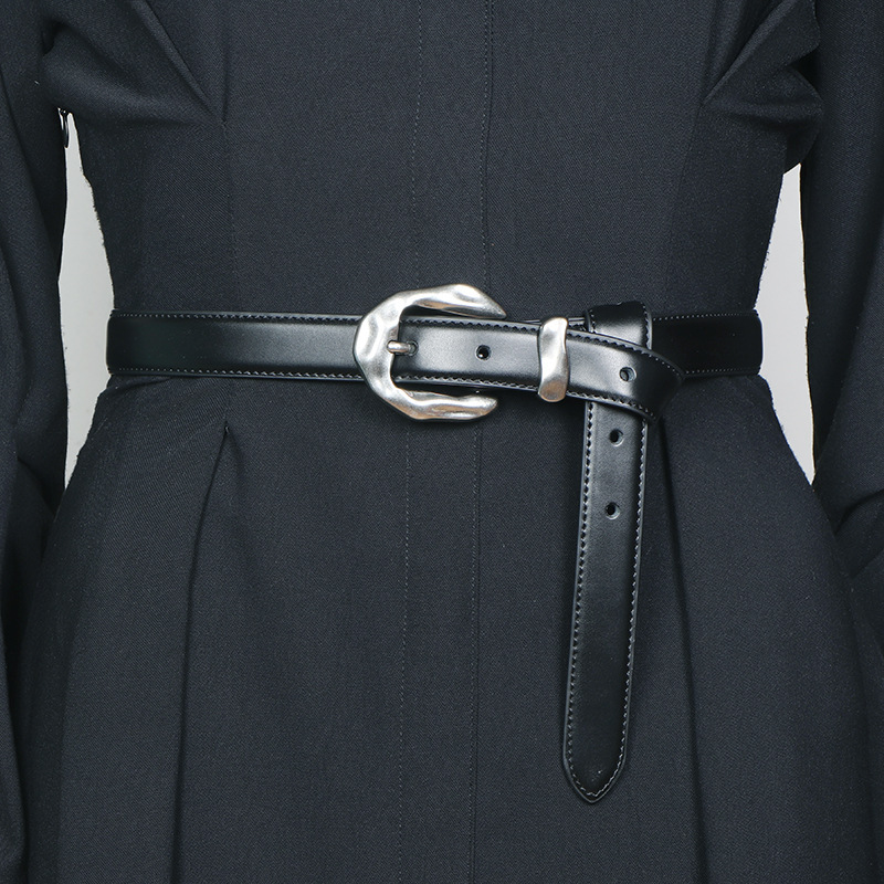 Women's Autumn and Winter Simple and Elegant Suede Belt to Tighten the Waist with Skirt, Coat, down Jacket, Two-Layer Cowhide Belt