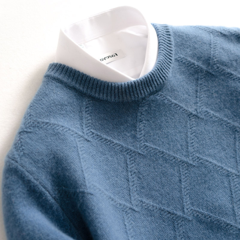 冬季新款羊绒衫男士圆领加厚菱形毛衣宽松大码休闲针织打底羊毛衫