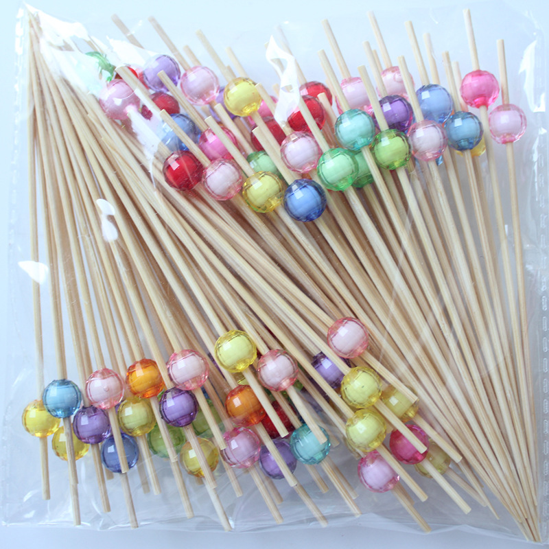 Bola de cristal de palo de bambú desechable 100 pcs/paquete Love Plum Blossom Diamond Bead Middle Pearl Cocktail Fruit Signo de acrílico