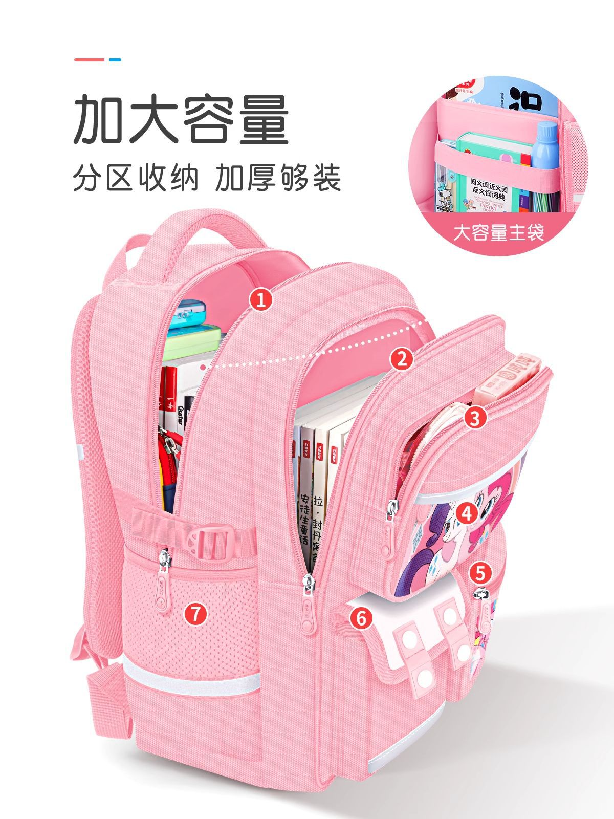 Mochila escolar de primer grado de gran capacidad para niños ligeros para estudiantes de primaria, protección de la columna, niña, niño, seis nuevas niñas de tres a 2024