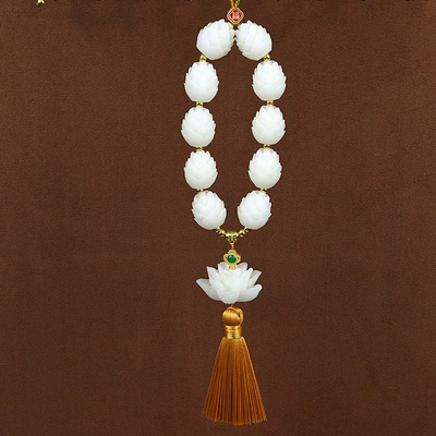 Car Rearview Mirror, Good Luck — Car hanging - good-luck-big-lotus-yellow-tassel