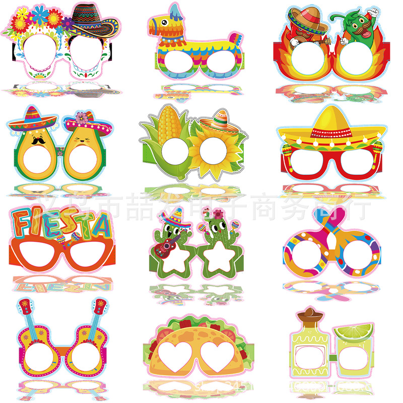 Mexican Festival Party Decoration Paper Glasses Cactus Piñata Cinco De Mayo Costume Photo Booth Props