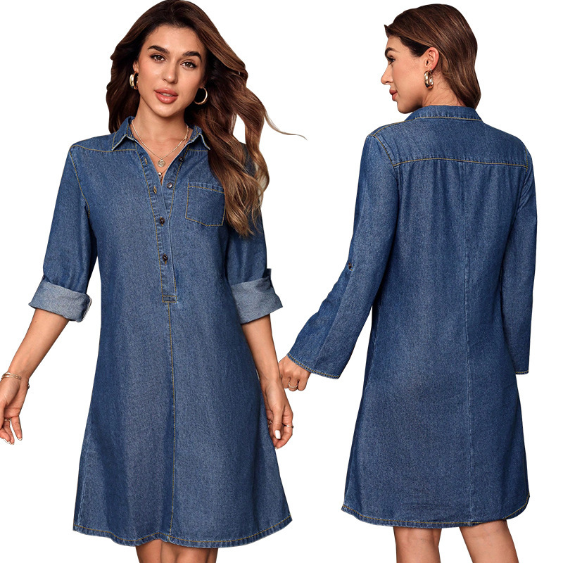 218752 Cross-Border Women's Clothing Amazon Independent Station New Denim Long-Sleeved Style Fashion Dress Direct Sales