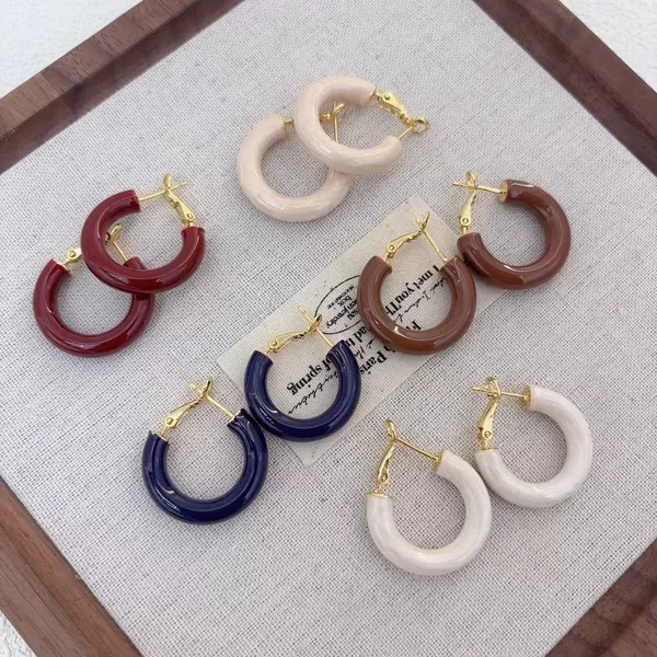 Copper Plated with Real Gold Enamel Drip Glaze French Style Hoop Earrings for Women, New Light Luxury Fashion High-End Earrings