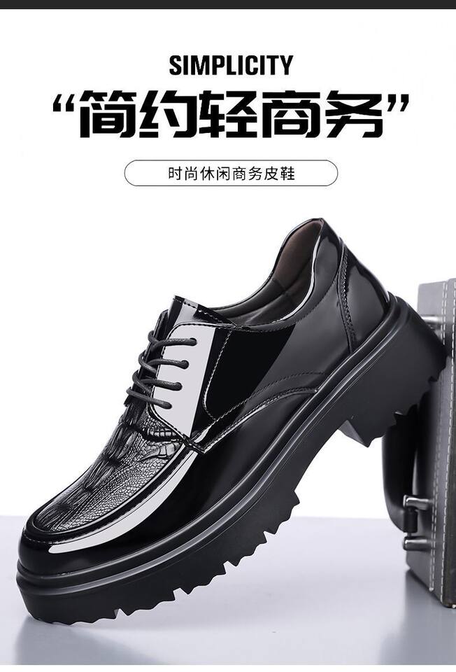Giày da nam công sở màu đen, da bóng, đế dày tăng chiều cao, kiểu giày lười và dây buộc — MZ dây buộc màu đen 10036, MZ giày lười đen 10035 chi tiết 2