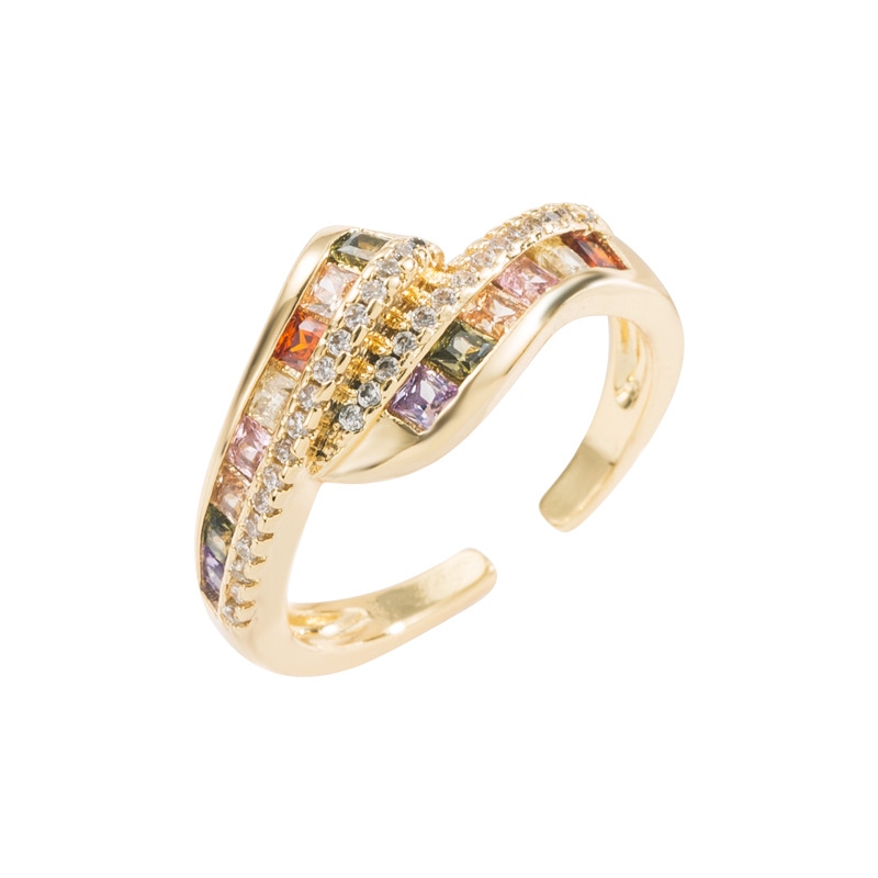 Fashion Colorful Copper Open Ring Inlay Zircon Copper Rings