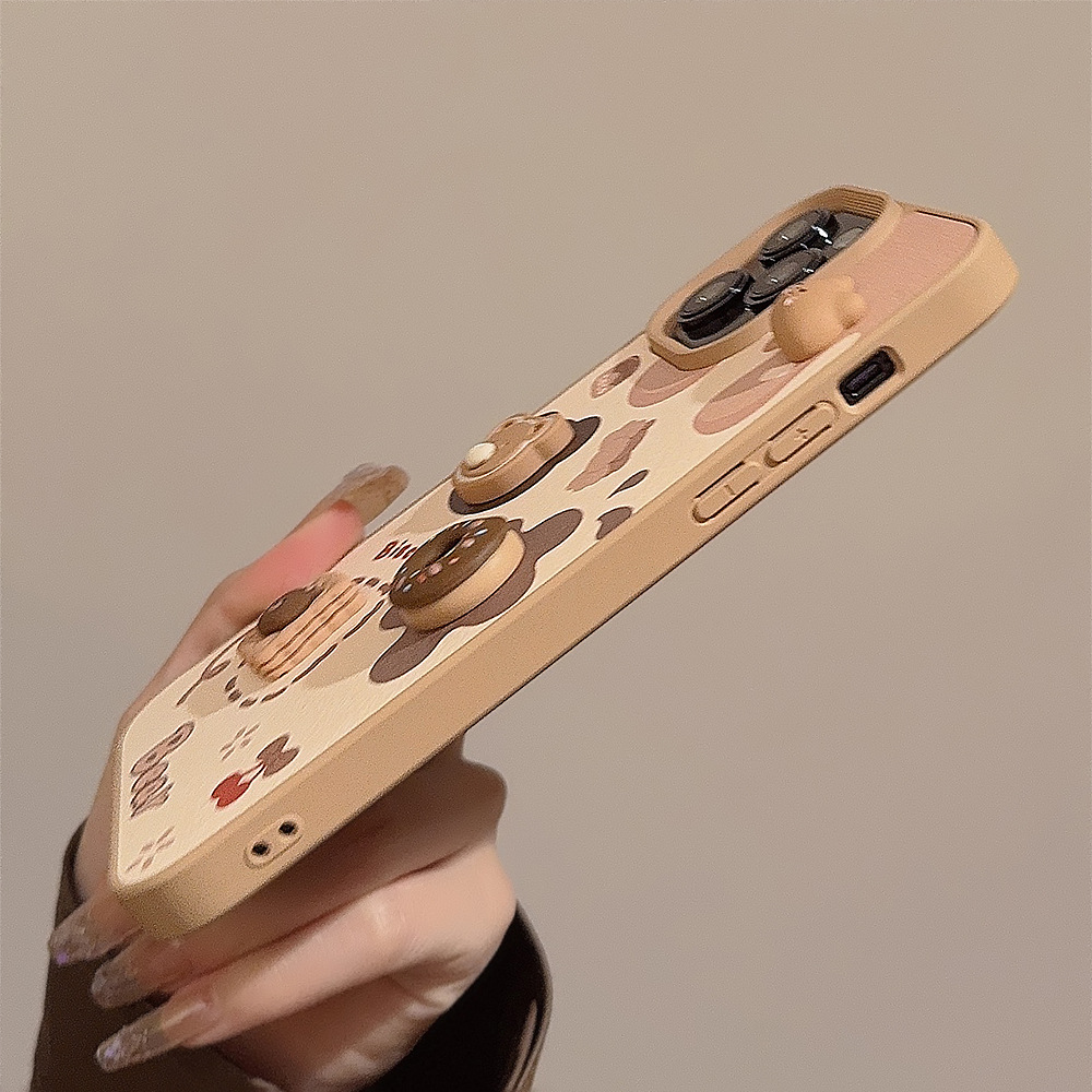 Funda de Teléfono 3D con Diseño de Oso de Galleta para iPhone 16, 17 Pro Max, 13, Compatible con iPhone 15, con Cordón Bonito, 12, Rígida