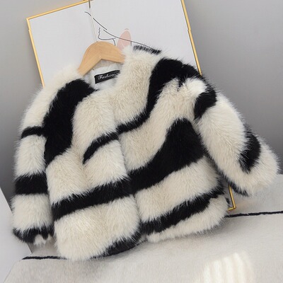2024 new pattern winter Zebra children leather and fur coat girl Fox baby Fur one Western style