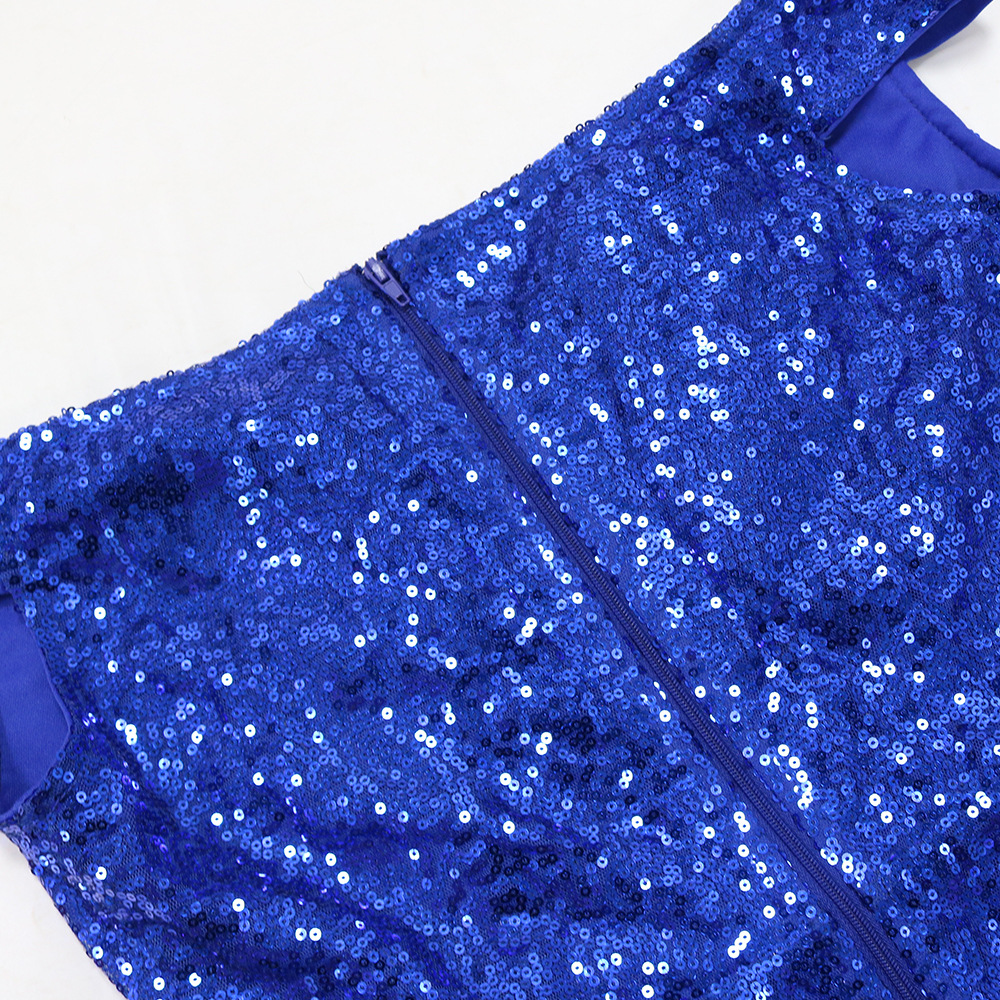 Damen Paillettenkleid Mit Einem Schulterträger Und Beinschlitz_voghion.com