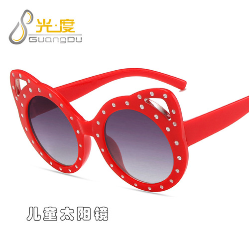  New Korean Style Children's Diamond Rimmed Round Glasses Cute Bear Sunglasses with Fox Ears