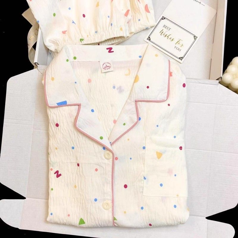 Pijamas de primavera y otoño al por mayor transfronterizos de estrellas y luna dulces pantalones cardigans de manga larga se pueden usar con un conjunto de ropa de casa