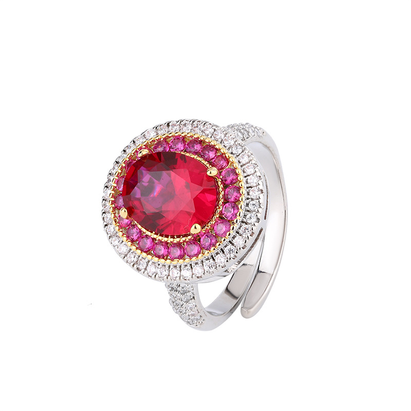 2024 Nuevo Zhuang Shengsheng Jewelry Simulación Corindón rojo Temperamento Retro Pigeon Egg Three Set 8*10-6-* 8