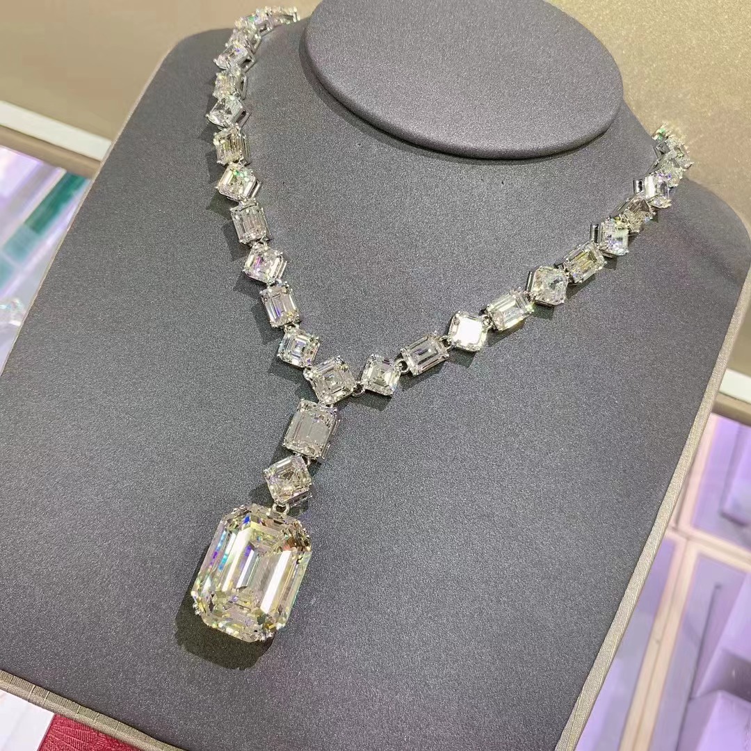 Collar de diamantes de alto carbono de azúcar de hielo lujoso 50 quilates gran collar de plata material S925 plata grueso collar de galvanizado