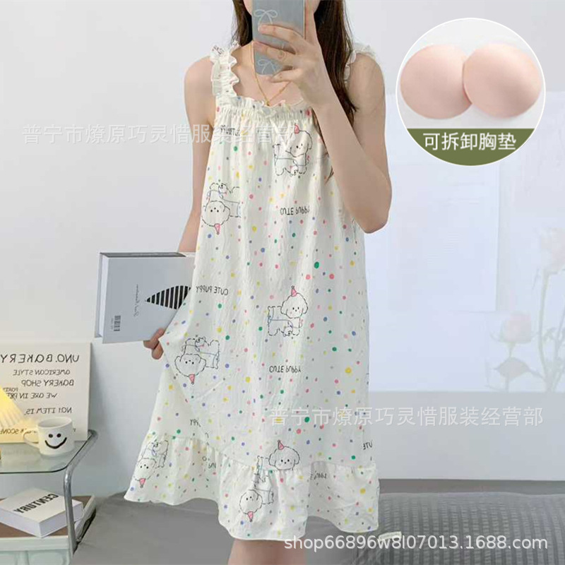 Pijama de cabina para mujeres polvo de cereza de verano algodón trenzado cojín de pecho pijama largo viento rojo de primavera y verano ropa para el hogar