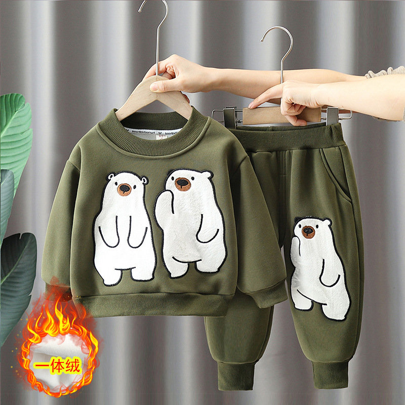 6367 Traje de suéter de terciopelo para niños y niños 2025 otoño e invierno nuevo estilo bebé invierno traje de dos piezas de terciopelo