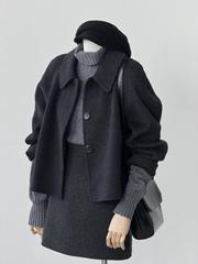 小个子套装女秋冬季韩系加厚保暖短款毛呢外套呢子大衣高腰半身裙