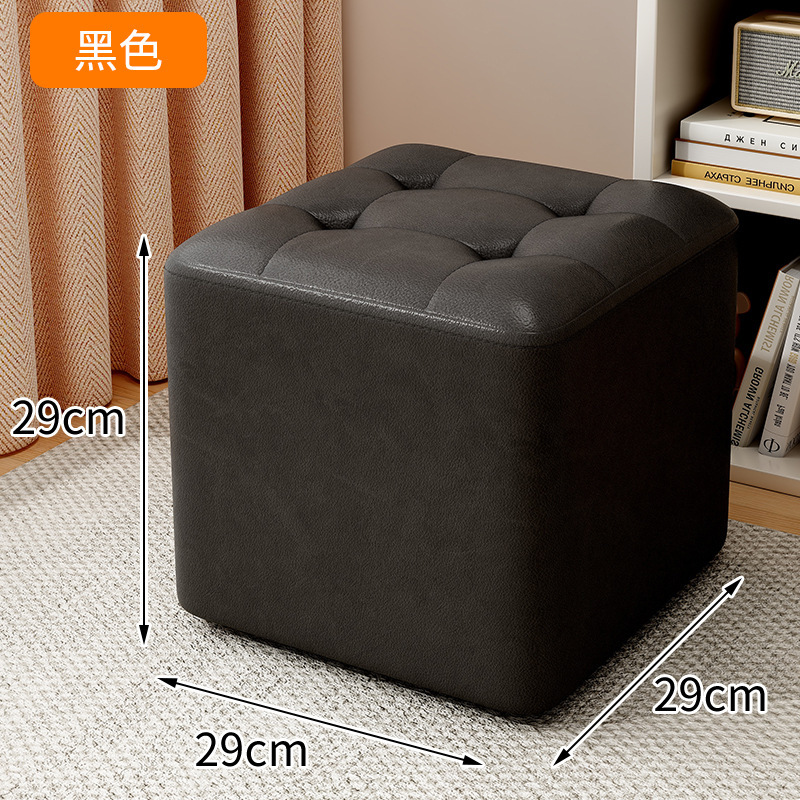 リビングルームの小さなスツール、家庭用の低いスツール、丈夫で耐久性のあるソファコーヒーテーブルベンチ、ソフトパッケージシート、無垢材レザースツール、靴交換スツール|undefined