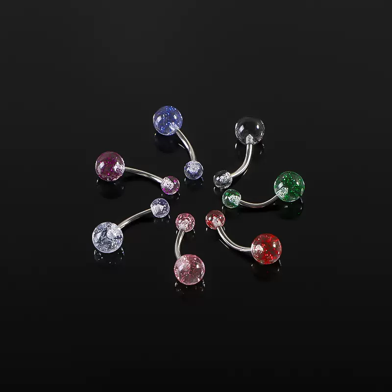 厂家直销亮片透明亚克力球散粉肚脐环肚脐闪光片钢杆穿刺饰品脐饰