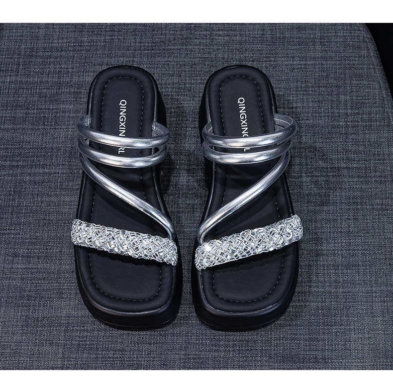 Dép sandal nữ quai chữ V đế dày tăng chiều cao, phong cách tiên nữ, đi được hai kiểu — M2902 màu đen, M2902 màu bạc, M2902 màu be chi tiết 23