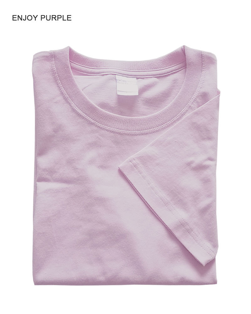 Verano refrescante de algodón puro color sólido cuello redondo manga corta Camiseta de moda pareja de hombres y mujeres 200g media manga blanca ins casual