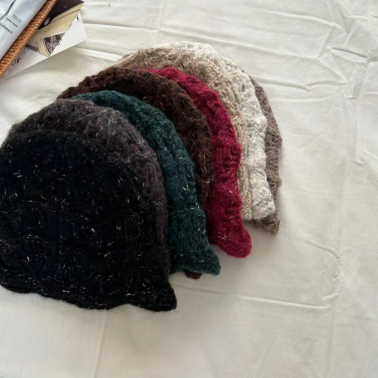 Early Autumn Temperament Style With Wool Yarn Hat Knitted For Warmth Niche Ins Retro Bucket Hat Toe Cap Basin Hat For Women_voghion.com