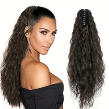 跨境电商外贸假发马尾自然逼真抓夹式蓬松假发玉米须烫马尾辫子